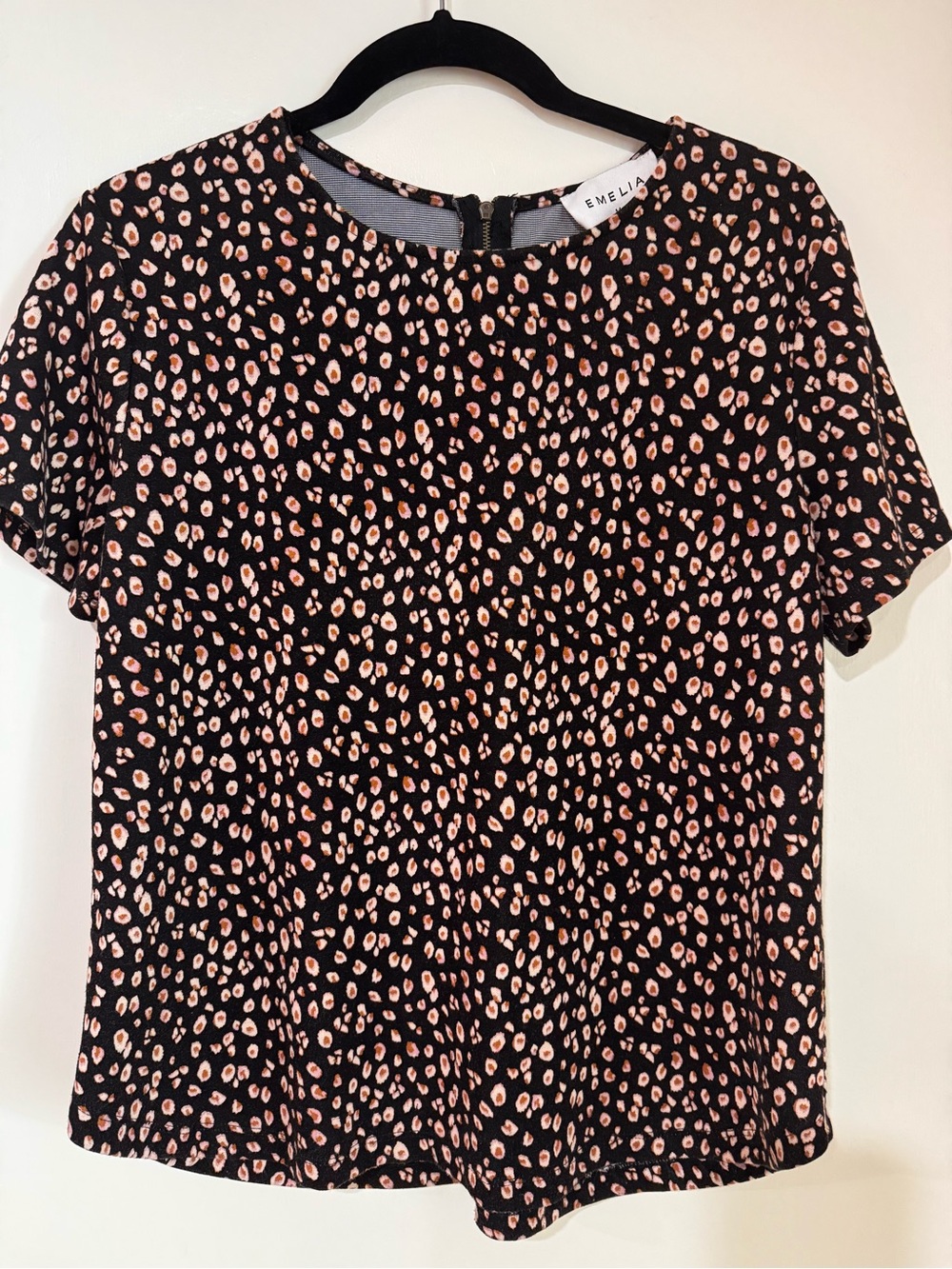 Black and Pink Leopard Print Short Sleeve Top with zip closure